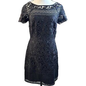 Club Monaco Lace Overlay Sheath Black Dress Sz 4 Short Sleeve Cocktail Party